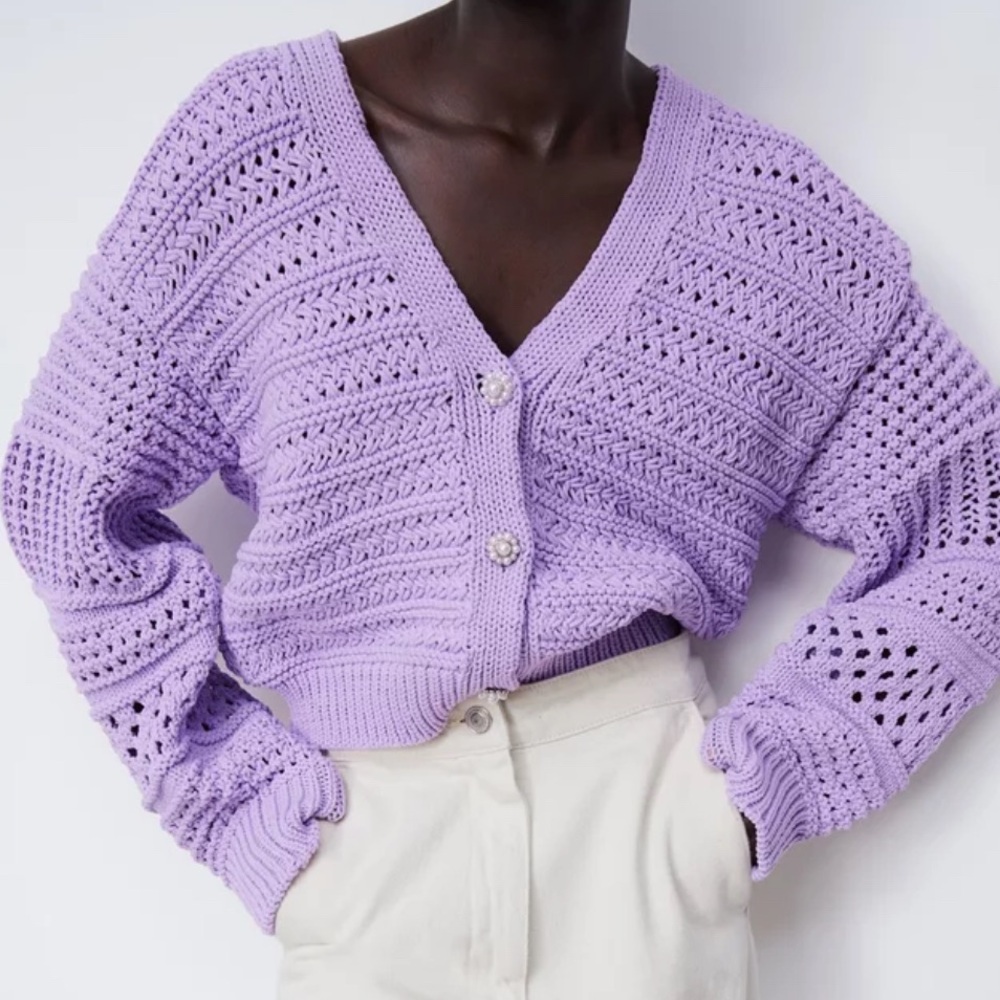 Zara Purple Cardigan with Lacework Texture